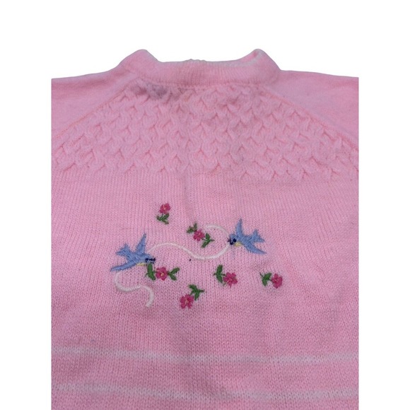 Vintage A Little Angel Sweater Baby 0-3M Pink Birds Embroidered Girls 1960s EUC - Picture 5 of 12